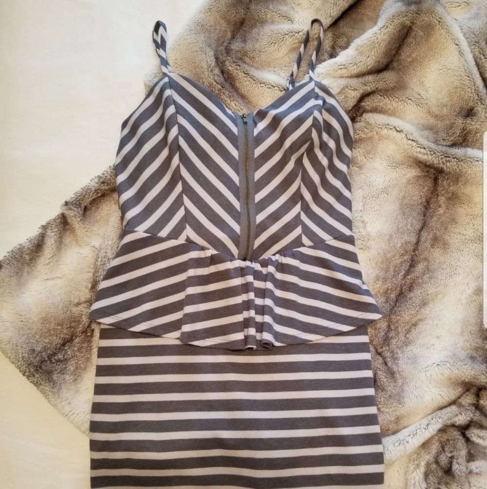 Gray Stripe Peplum Dress